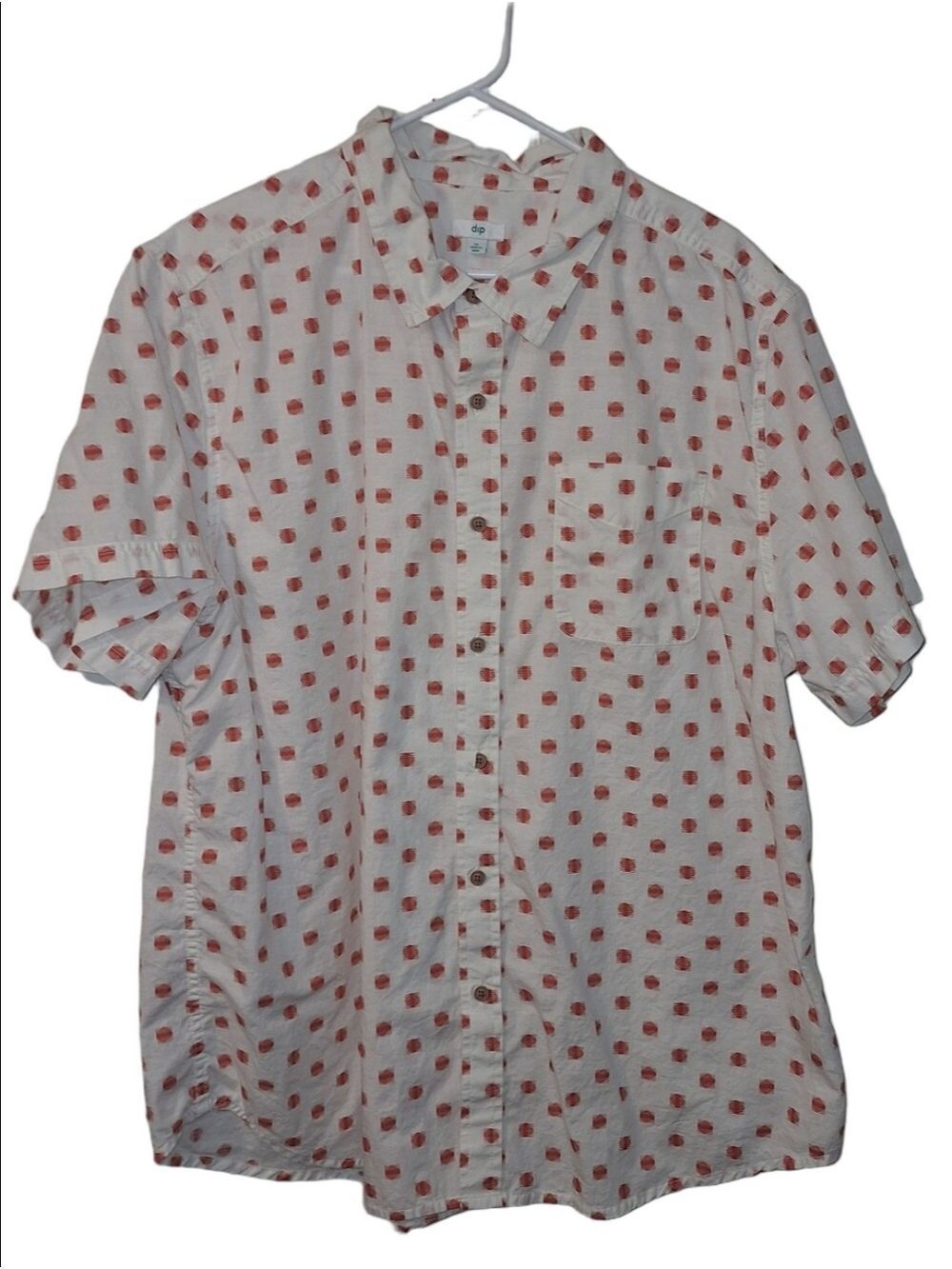 dip White Short-Sleeve Button-Down with Red/Orange Dot Print